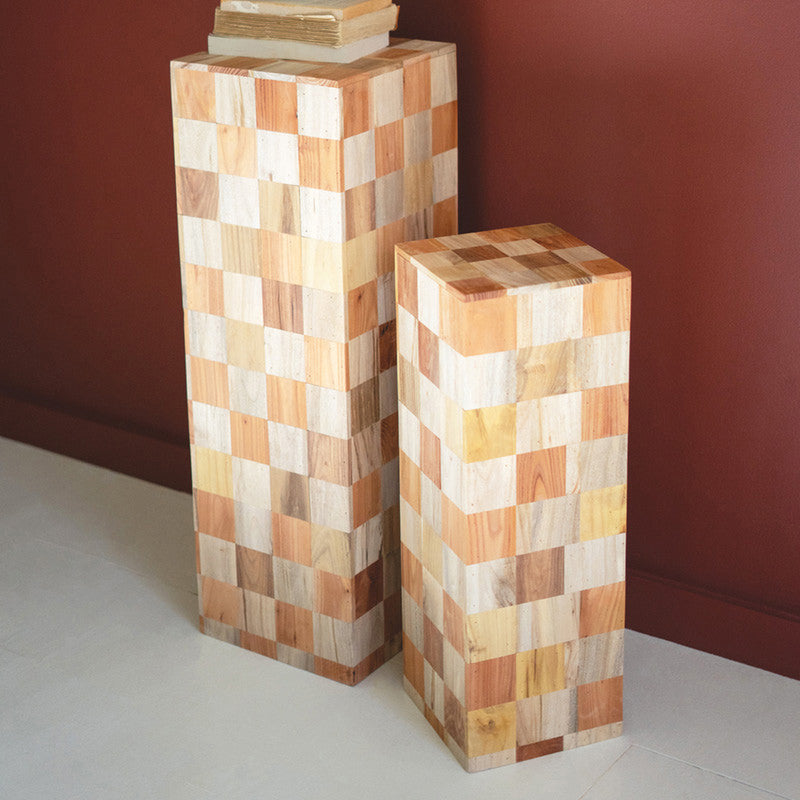 Assorted Wood Block Pedestal Set of 2