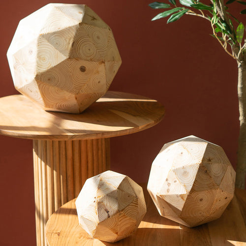 Cubist Pine Wood Sphere Set of 3