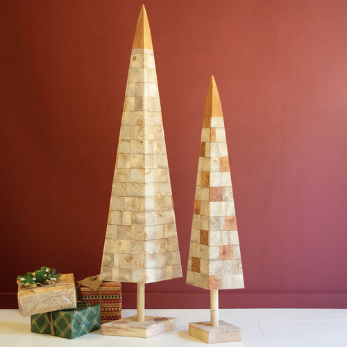 Assorted Wood Block Christmas Tree Set of 2