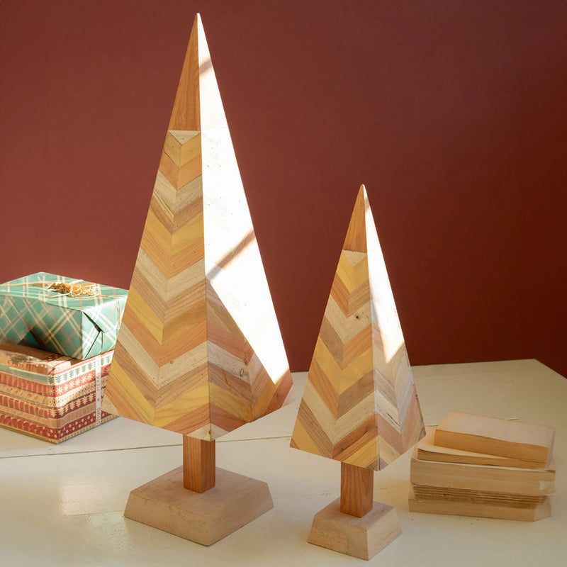 Wood Block Christmas Tree Set of 2