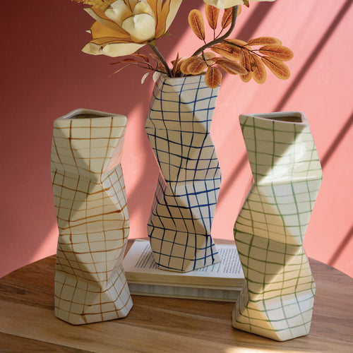 Geometric Ceramic Vase Set of 3