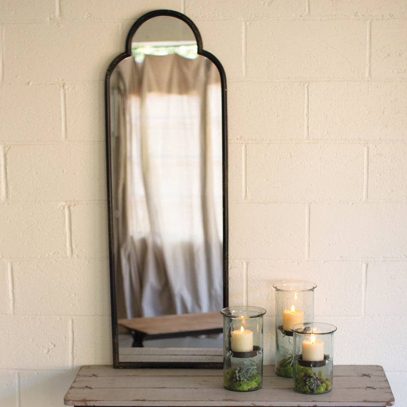 Antique Black Arched Floor Mirror