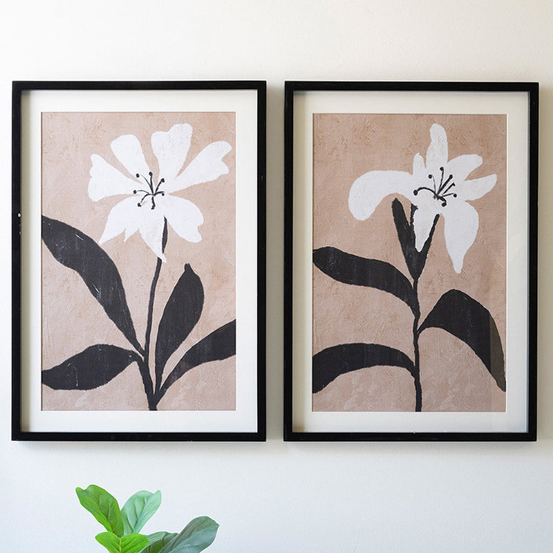 Framed Flower Print Under Glass Framed Artwork Set of 2