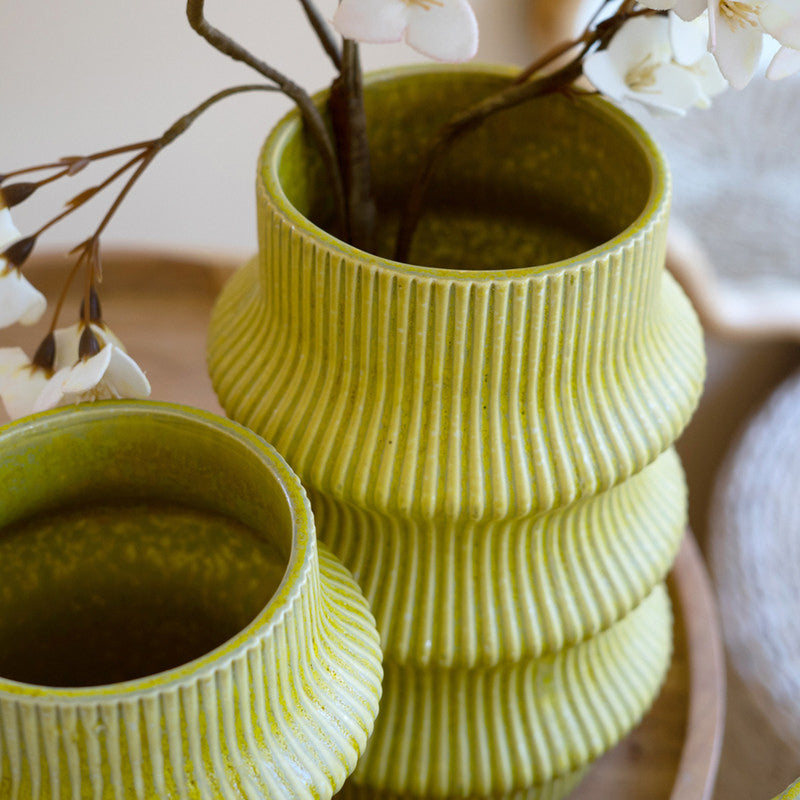 Chartreuse Ceramic Vase Set of 3