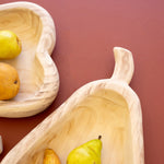 Pear-Shaped Carved Wood Bowl Set of 3