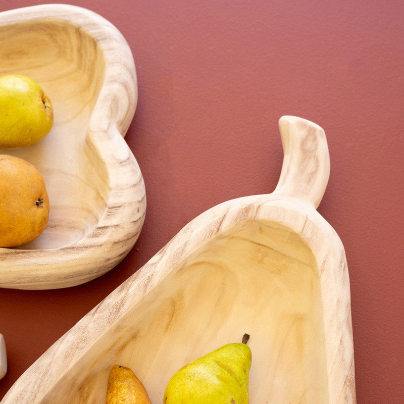 Pear-Shaped Carved Wood Bowl Set of 3