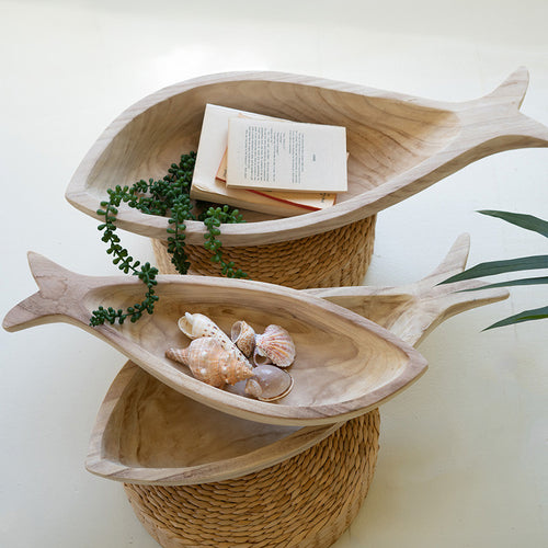 Fish Carved Wood Bowl Set of 3