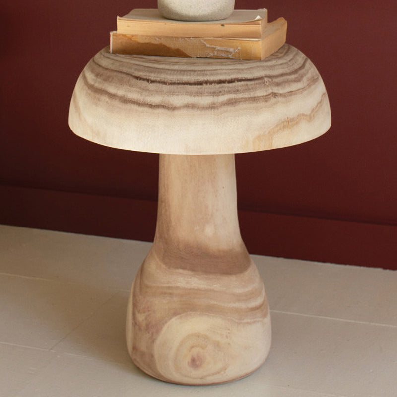 Mushroom Carved Wood Accent Table