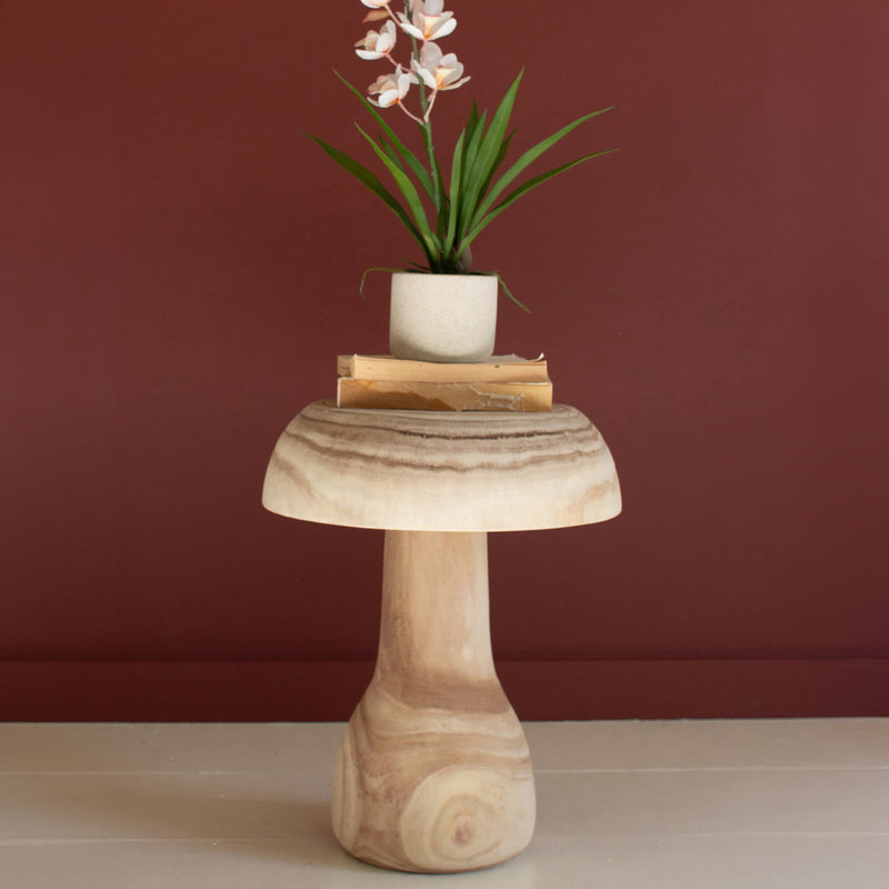 Mushroom Carved Wood Accent Table