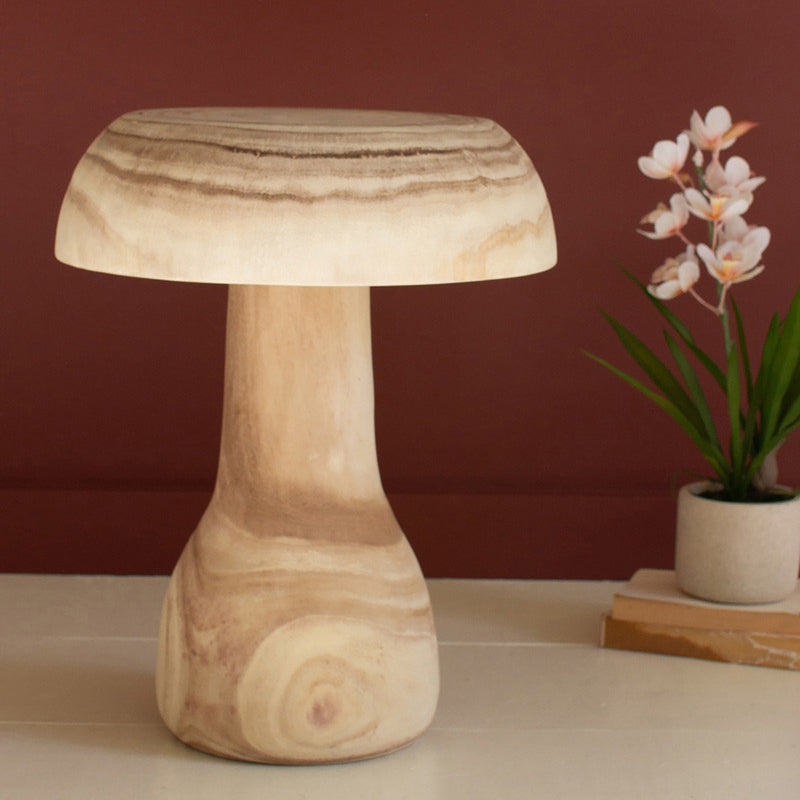 Mushroom Carved Wood Accent Table