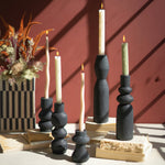 Carved Wooden Taper Candle Holder Set of 5