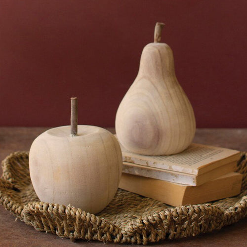 Carved Wood Apple and Pear Set of 2