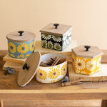 Metal & Wood Floral Canister Set of 4