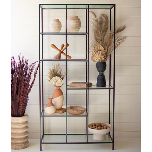 Antique Black & Fluted Glass Etagere