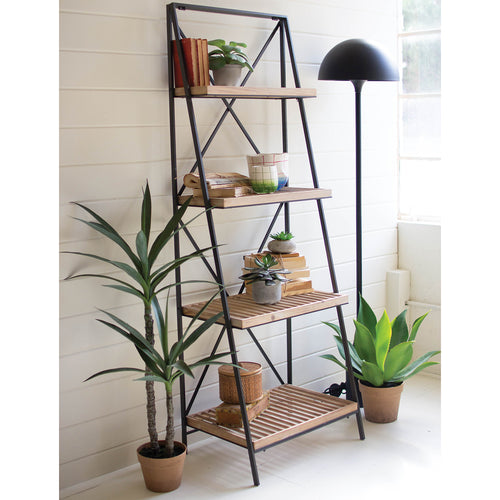 Slatted Wood & Metal Bookshelf