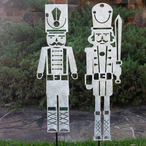 Nutcracker Galvanized Metal Yard Art Set of 2