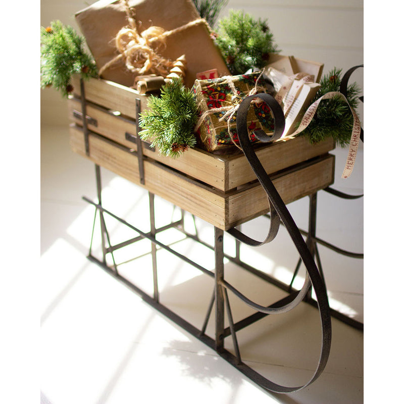 Wood & Metal Christmas Sled Box