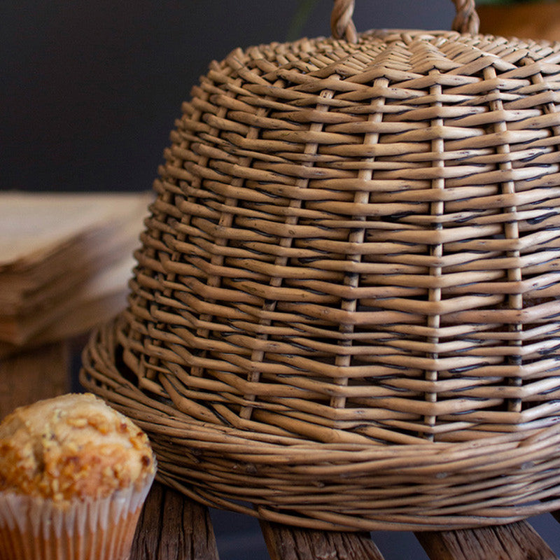 Wicker Serving Tray with Dome Cover Set of 2