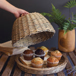 Wicker Serving Tray with Dome Cover Set of 2