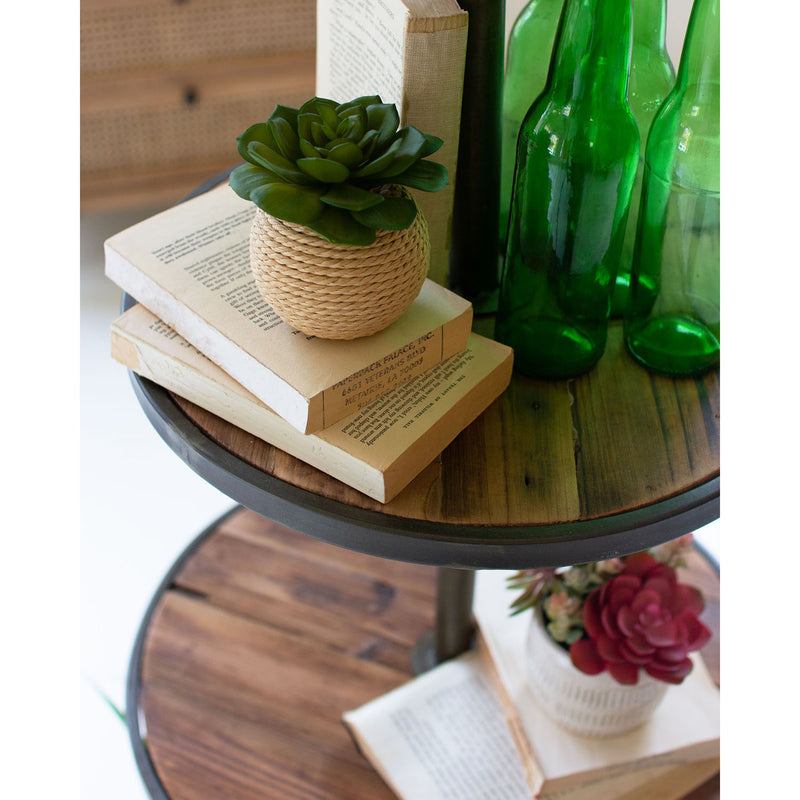 Round Recycled Wood Accent Table