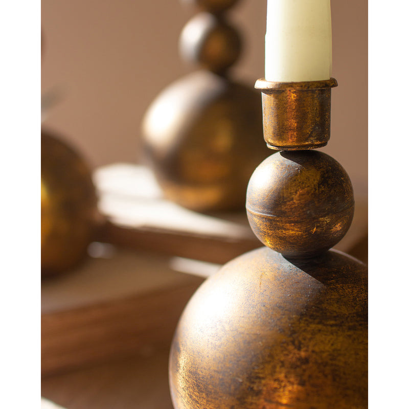 Antique Brass Sphere Taper Candle Holder Set of 3