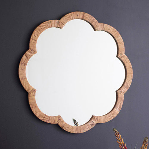 Flower Woven Cane Framed Wall Mirror