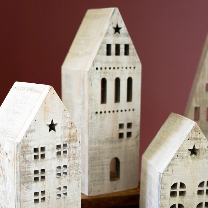 Christmas Village White-Washed Wooden Accent Set of 5