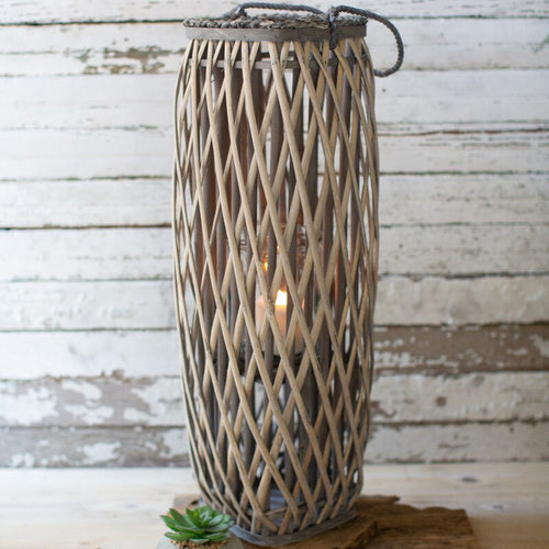 Tall Gray Square Willow Lantern