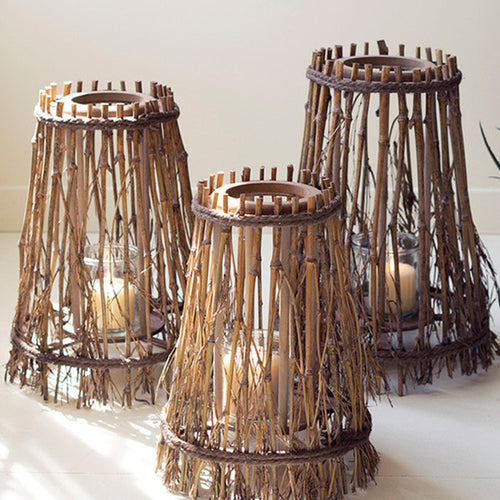 Natural Bamboo and Wood Lantern Set of 3