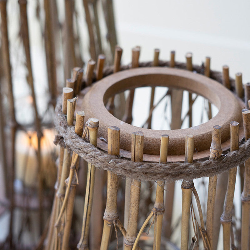 Natural Bamboo and Wood Lantern Set of 3