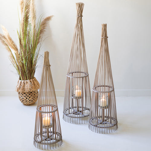 Rattan Gray Candle Lantern Set of 3