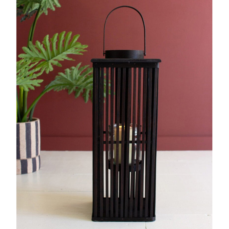 Bamboo Tall Brown Candle Lantern