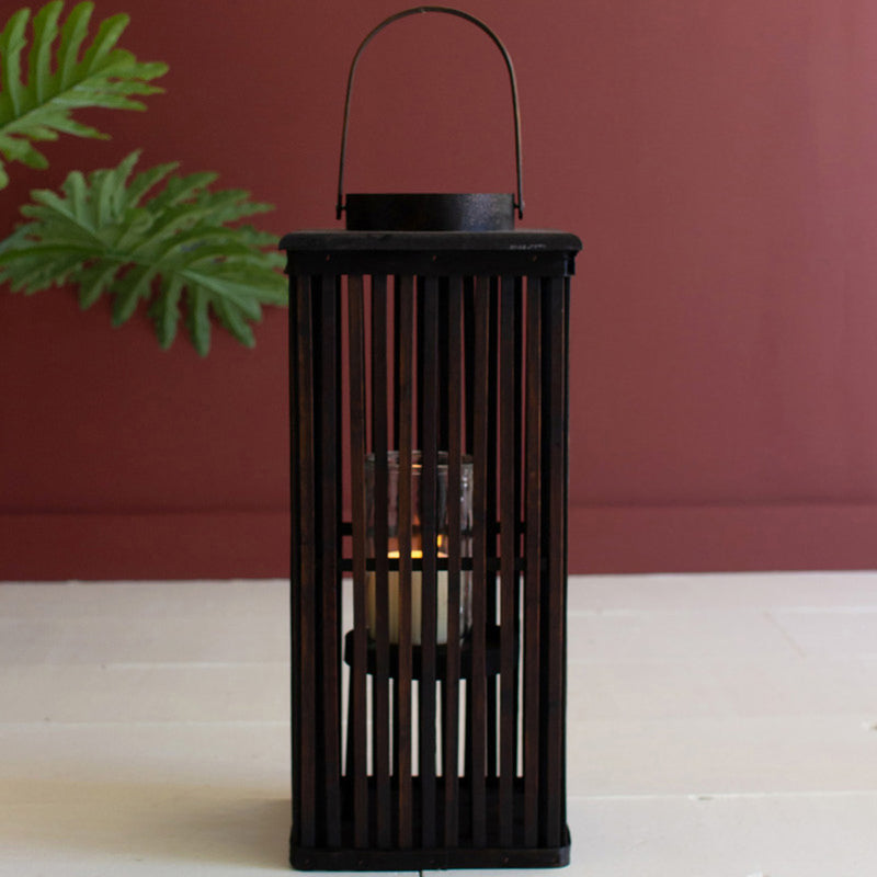 Bamboo Tall Brown Candle Lantern