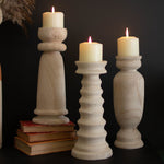 Natural Turned Wooden Candle Holder Set of 3