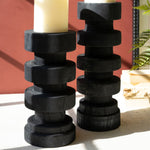 Turned Wood Black Candle Holder Set of 2