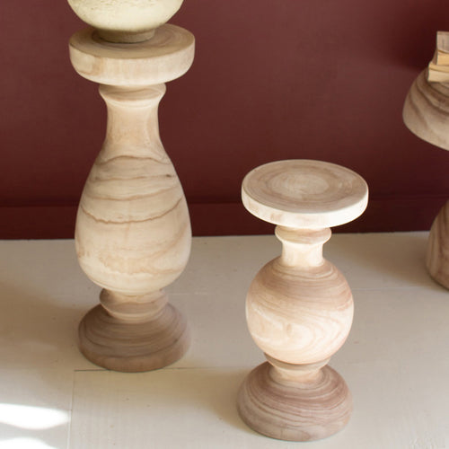 Turned Natural Wood Pedestal Set of 2