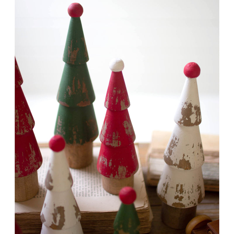 Painted Wood Christmas Tree Figurine Set of 9