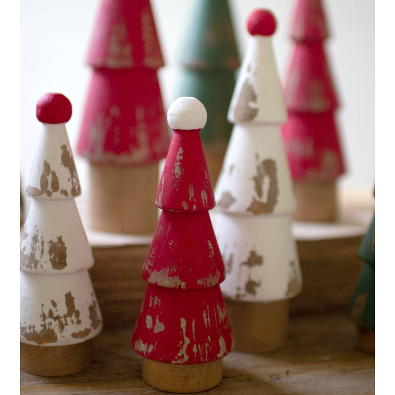 Painted Wood Christmas Tree Figurine Set of 9