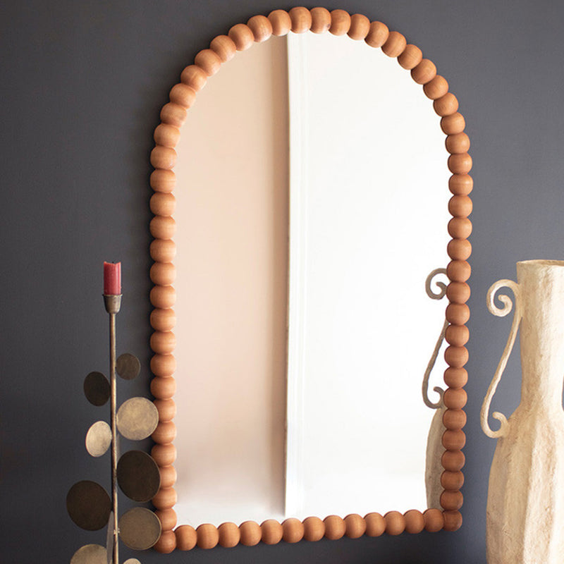 Wooden Ball Arched Wall Mirror