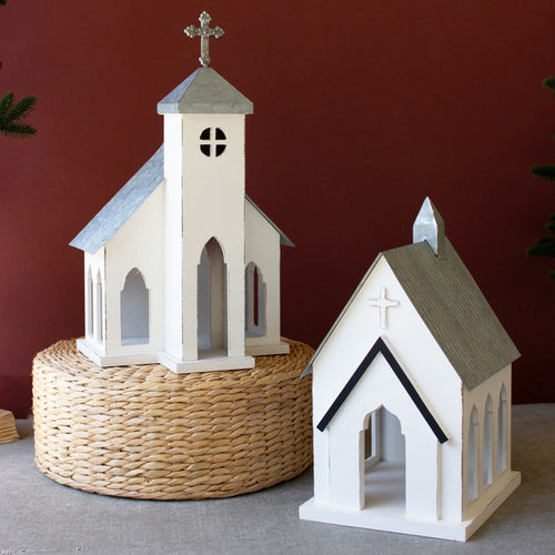 Christmas Church Wooden Accent Set of 2