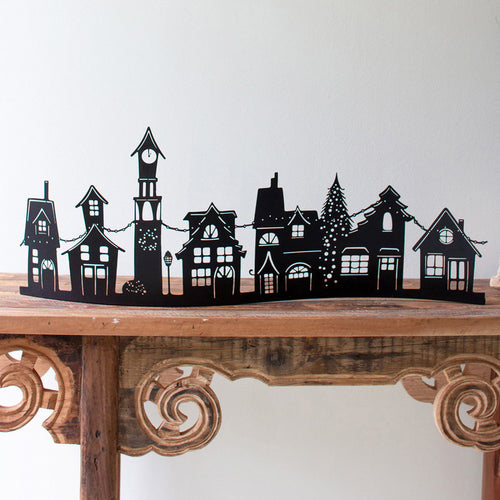 Christmas Village Curved Black Tabletop Accent