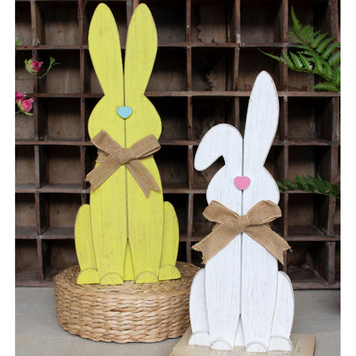 Painted Wood Yellow and White Easter Rabbit Set of 2