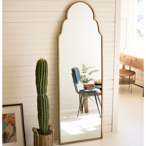 Arched Brass Floor Mirror