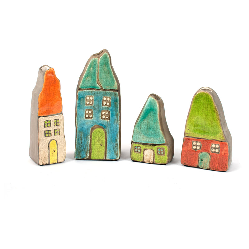 Colorful House Bud Vase Set of 4