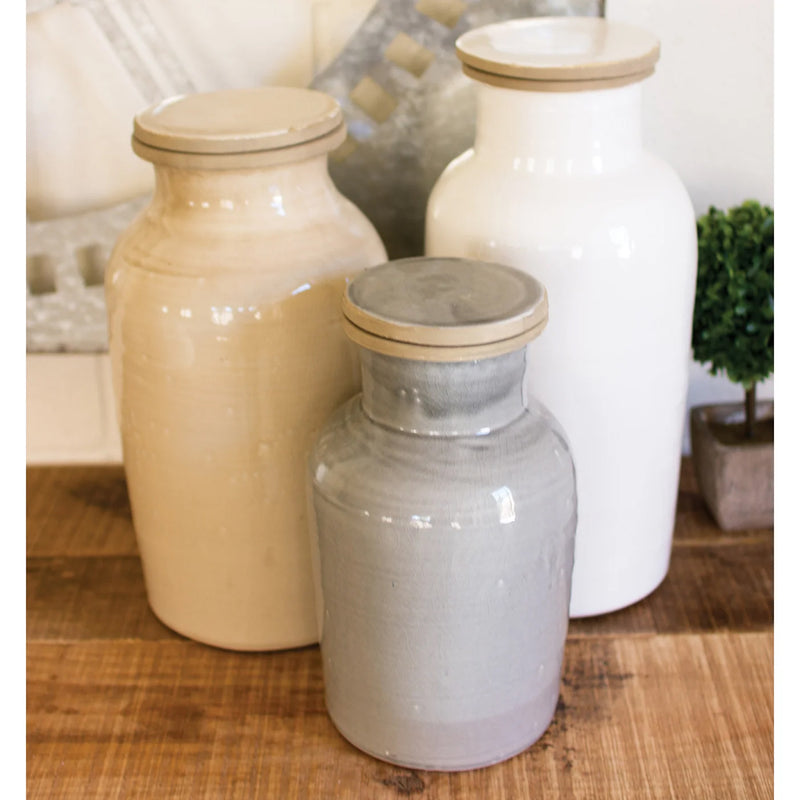 Gray & White Ceramic Canister Set of 3