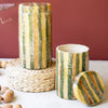 Olive and Tobacco Stripes Lidded Canister Set of 2