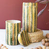 Olive and Tobacco Stripes Lidded Canister Set of 2