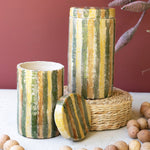 Olive and Tobacco Stripes Lidded Canister Set of 2