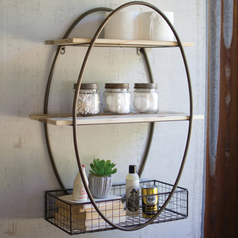 Oval Metal Tall Framed Wall Shelf