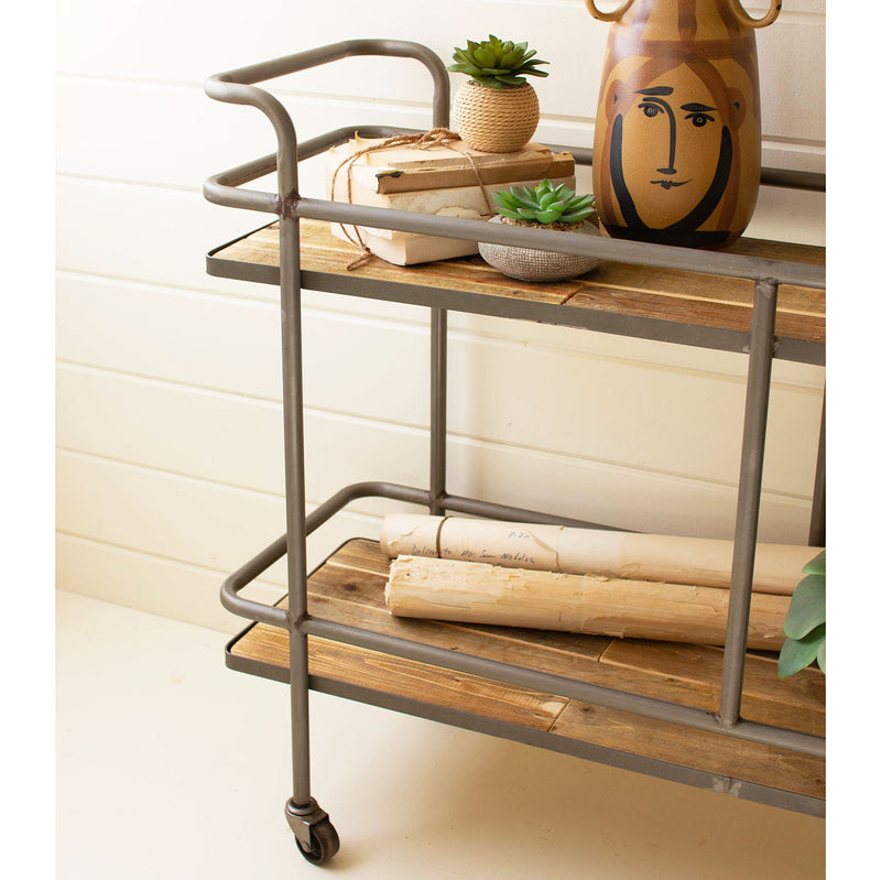 Wood & Iron Rolling Bar Cart